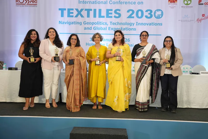 Panel Discussion Session (Standing L to R): Ms. Anoushka Veljee, Chief Revenue Officer, Frontier.cool Inc., California, USA, Ms. Shefali Gopalka, Partner, National Dyechem Industries, Ms. Smita Yeole, Managing Director, Oriental Weaving & Processing Mills Pvt. Ltd., Ms. Katyayani Agarwal, Freelance Consultant, Museum Curator & Cultural Heritage Specialist, Ms. Neha Gupta, Founder, International Fashion Business Exchange Council (IFBEC), Dr. Seema Srivastava, Executive Director, India ITME Society, Mrs. Smita Joshi, Vice President - Home Textiles and Exports, Sutlej Textiles & Industries Ltd.